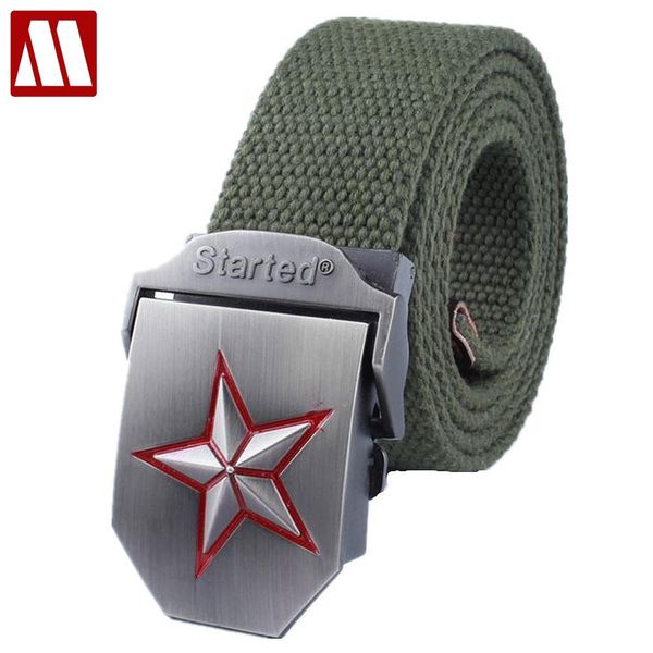 

красная звезда автоматические пряжки пояса моды на открытом воздухе мужские холст пояса мужской случайный ремень талии брюки роскошный ремен, Black;brown