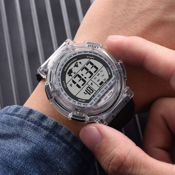 

gemixi 2019 fashion classic multi function waterproof colorful luminous couple sports electronic watch apr, Slivery;brown