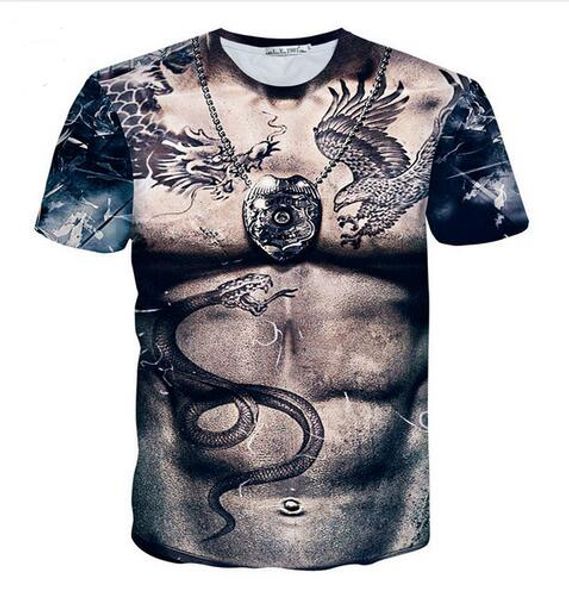 

summer style men/women short sleeve t-shirt dragon snake eagle tattoo 3d digital print t-shirts for tees shirts loose casual tees, White;black