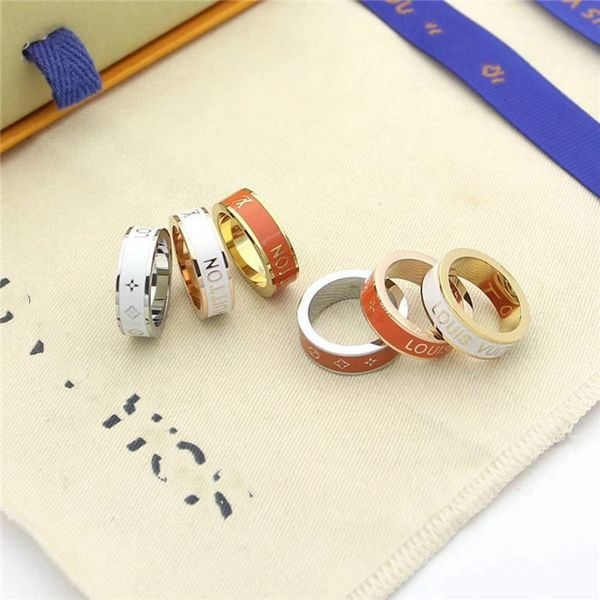 

new arrival wholesale price 316l stainless steel styles 6 colors l̴v stamp ring for women gold plated jewelry wedding, Silver