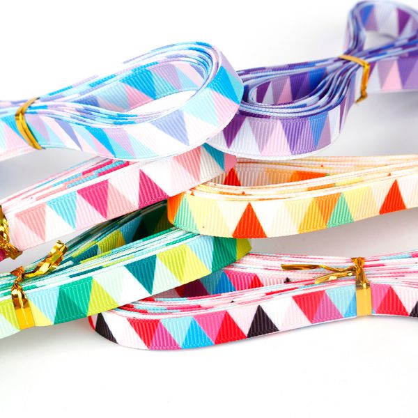10mm Handmade Multicolor Geometrisches Muster Grosgrain Ribbon Hochzeit Weihnachtsdekoration DIY Handwerk Kleidungsstück Nähen Zubehör