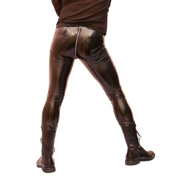 

high elastic skinny pvc faux leather mens night clubwear pants punk zipper low wasit motorcycle spring thin pencil pants, Black