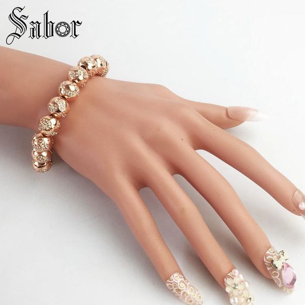 

thomas 10mm rose gold baby footprint bead bracelet,2019 new strand bracelet silver fashion jewelry for men women female, Black