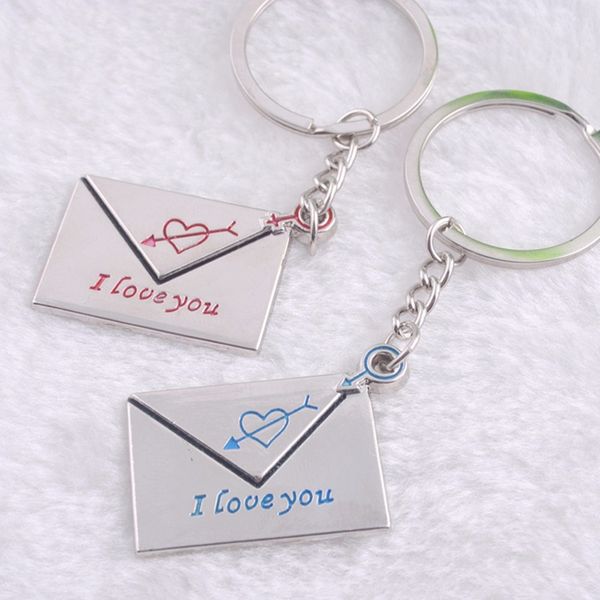 

i love you" engraved cupid's arrow heart keychains valentine gifts for couples new lover's envelope keyrings, Silver