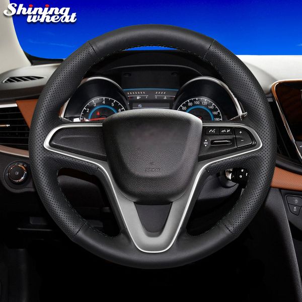 

shining wheat black leather car steering wheel cover for sail 2015-2017 lova aveo 2016 2017 cavalier 2016 2017
