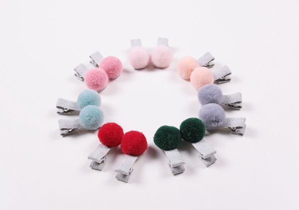 

бутик 20pairs мода симпатичные pom pom шаровые шпильки твердые клипы мини цвет шаров волос принцесса зима headware аксессуары для волос, Slivery;white