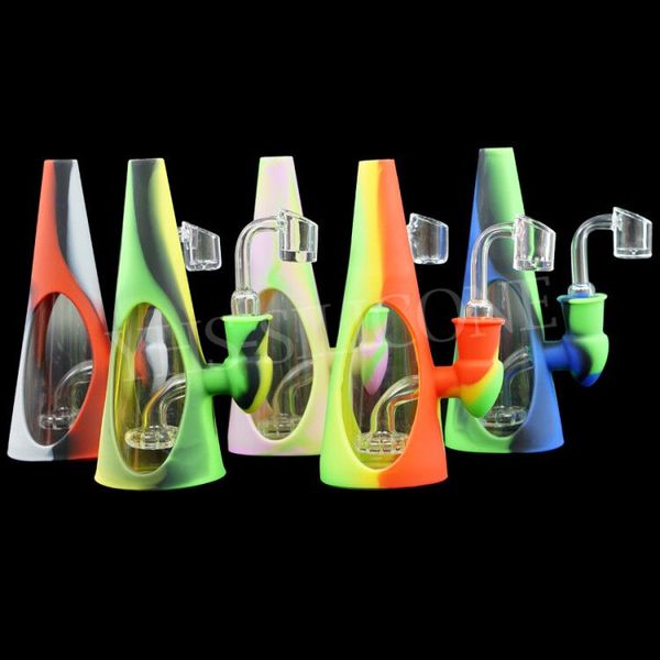 

glass smoking pipe Cone-shape water pipe glass bong with 14mm quartz banger FDA Silicone tobacco Water Pipes beaker hookah Dab Rig Recycler
