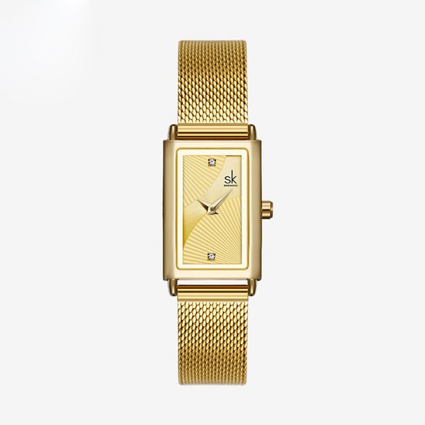 

shengke ladies watch quartz movement analog dial face female wristwatch stainless steel strap gold silver watchband, Slivery;brown