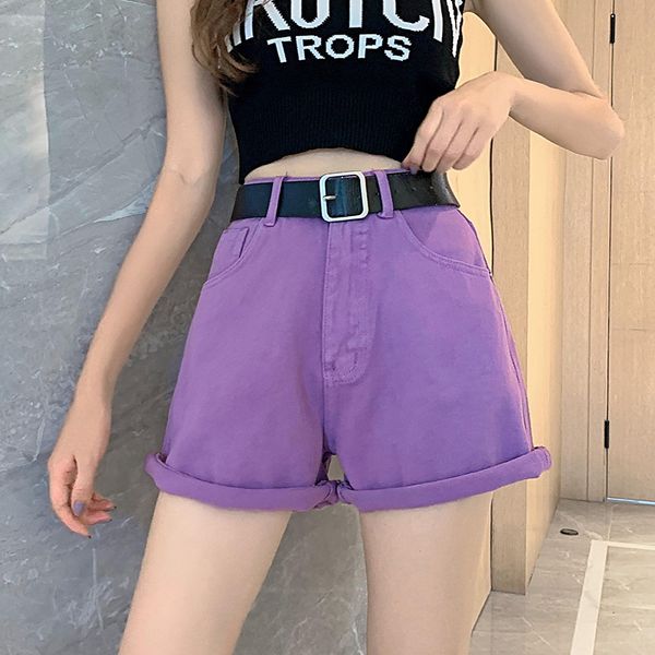 

purple denim shorts jeans feminino summer 2020 korean ladies new jeans woman high waist spodnie wysoki stan damskie casual, Blue