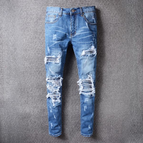 Compre 2018 Jeans Ajustados Para Hombres Jeans Con Agujeros