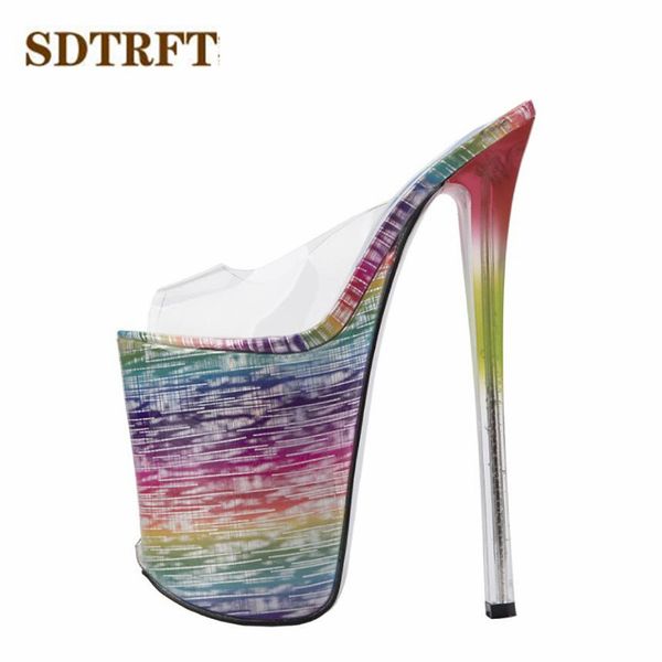 

sdtrft shoes woman shallow mouth slipper peep toe 22cm thin heels wedding pumps sapato feminino transparent stilettos us14 15 16, Black