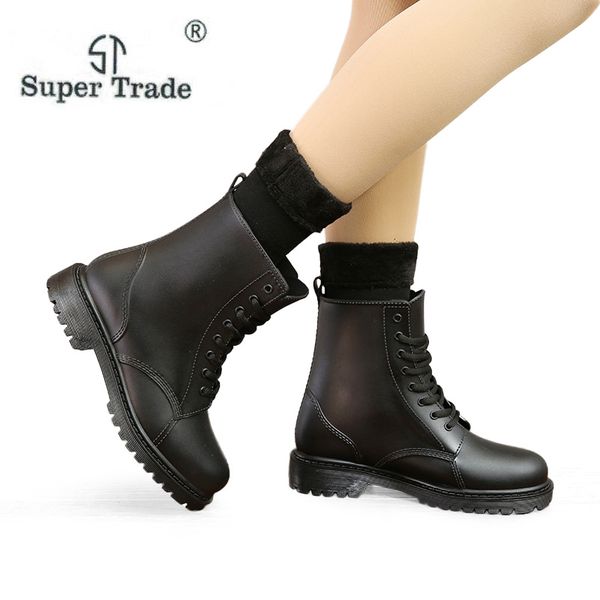 

ladies rain boots for women pvc lace up rain boots fashion brand rubber leisure rainboots female waterproof non-slip shoes, Black