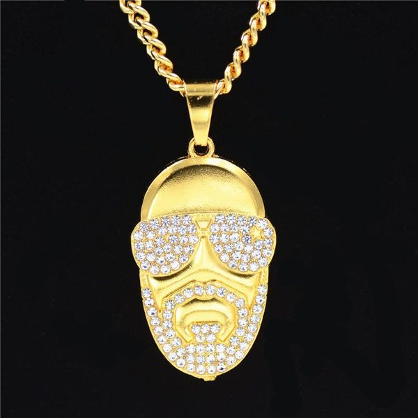 

2020 Hip Hop Men's Necklaces Sunglasses Cool Portraits Men Pendants Rhinestone Embedded Neckalces, Silver