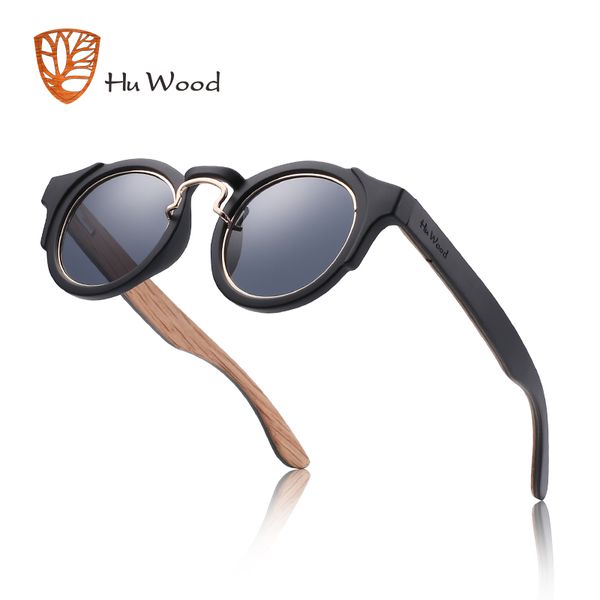 

hu wood round steampunk sunglasses men women fashion glasses brand designer retro frame vintage sunglasses uv 400, White;black