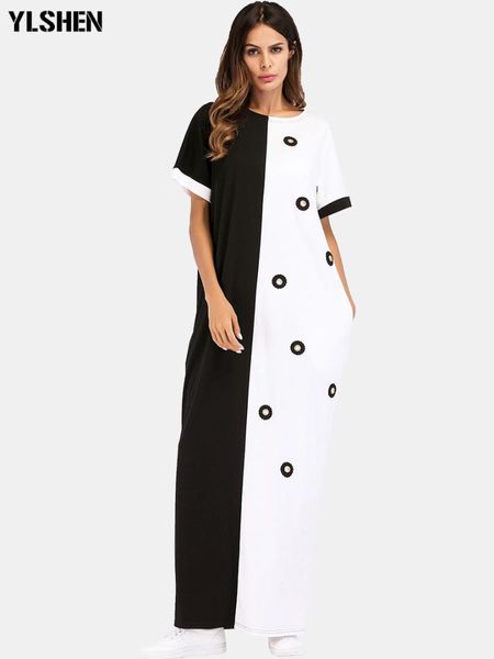 Vestido africano vintage bolinhas branco preto impresso retro bodycon feminino verão manga curta plus size longo maxi vestido muçulmano