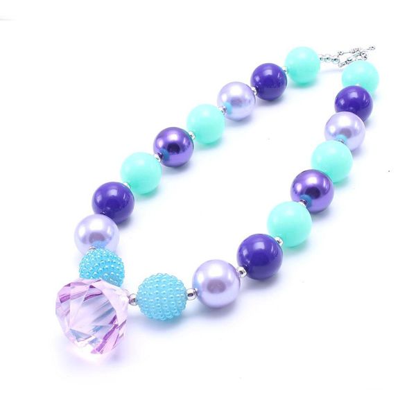 

blue+purple color design kid chunky necklace fashion bubblegum beads chunky necklace children jewelry for toddler girls, Silver