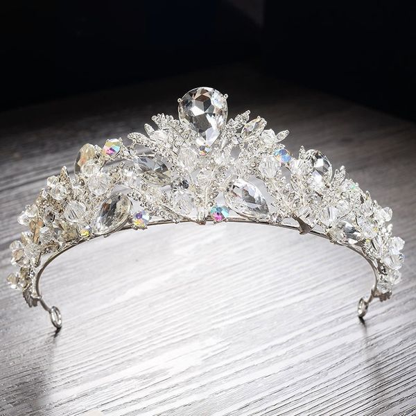 

baroque crystal leaf bridal tiaras luxury rhinestone pageant prom crown diadem for bride headband wedding dress hair accessories, Golden;white