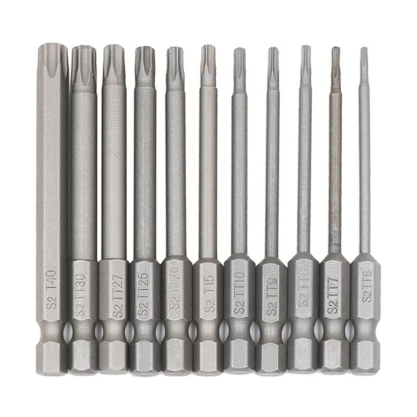 

11 pieces electric 1/4\" shank screwdriver bits hand tools 65mm length silver