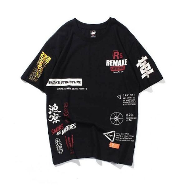 

homens grafite camisetas streetwear 2019 hip hop harajuku impresso manga curta tees moda masculina casuais cottontshirts, White;black