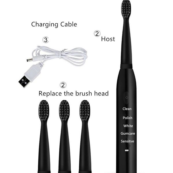 

usb rechargeable sonic electric toothbrush timer brush electric tooth brushes with 4pcs replacement brush head 20#813
