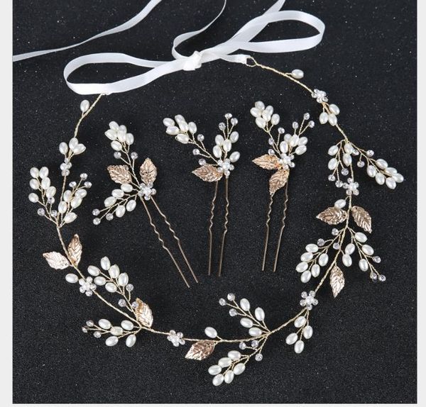 

bride headdress with pearl crystal wedding garment hair ornament crown hair hoop beautiful bride hair ornament, Slivery;golden