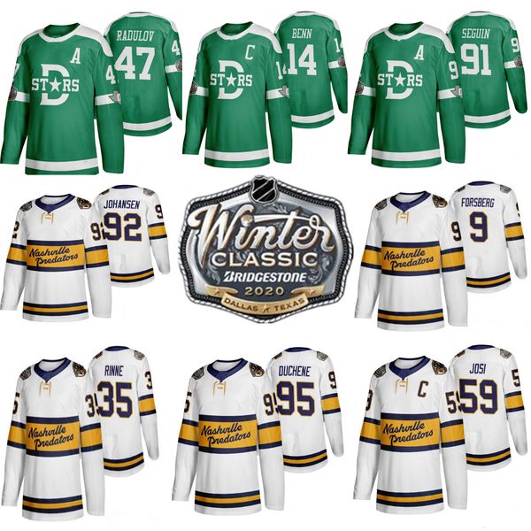 

2020 winter classic dallas stars jamie benn tyler seguin radulov nashville predators johansen filip forsberg pekka rinne roman josi jerseys, Black;red