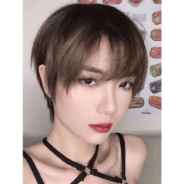 Wig Woman Short Hair Poepoe Head Bobo Short Straight Hair Handsome
