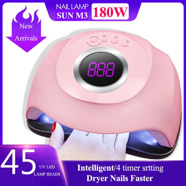 

new nail dryer 45 led uv lamp 180w for all gels with sensor for nail machine curing 10s/30s/60s timer manicure tool