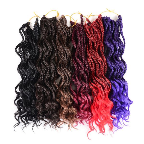 

new style 1packs 18inches curly 3x box braids crochet hair extensions ombre kanekalon fiber synthetic hair extensions for women, Black