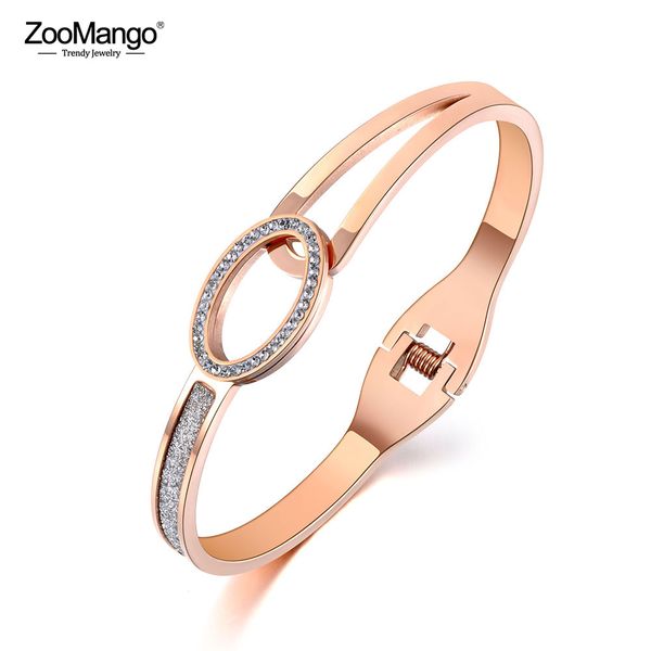 

zoomango stainless steel oval crystal wedding bangle bracelets jewelry for women geometry bracelet anniversary day gift zb19034, Black