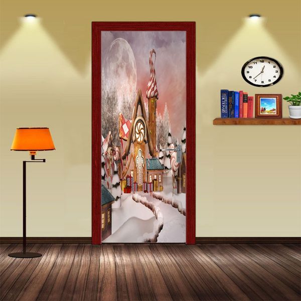 Desenhos animados do Natal DSU Landscape Wall Sticker Mural Quarto Porta Poster Home Decor