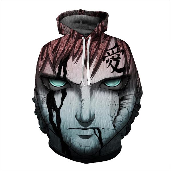 

onseme anime naruto pattern printed hoodies sweatshirts male harajuku hoodie cool gaara 3d hooded pullovers drop shipping, Black