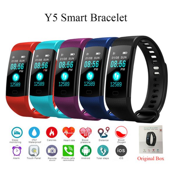 

y5 bluetooth smart bracelet smart band color screen heart rate monitor blood pressure measurement fitness tracker smart watch adult