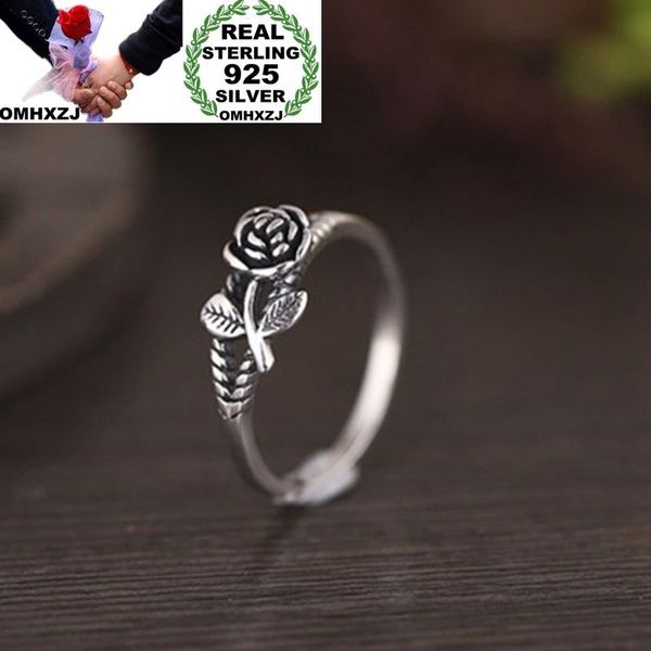 

omhxzj wholesale european fashion woman girl party wedding gift silver black rose flower s925 sterling silver ring rr342, Golden;silver