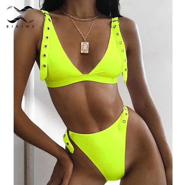 

bikinx belt triangle swimsuit female bathing suit high cut bikini thong biquini neon swimwear women 2019 bathers summer new, White;black