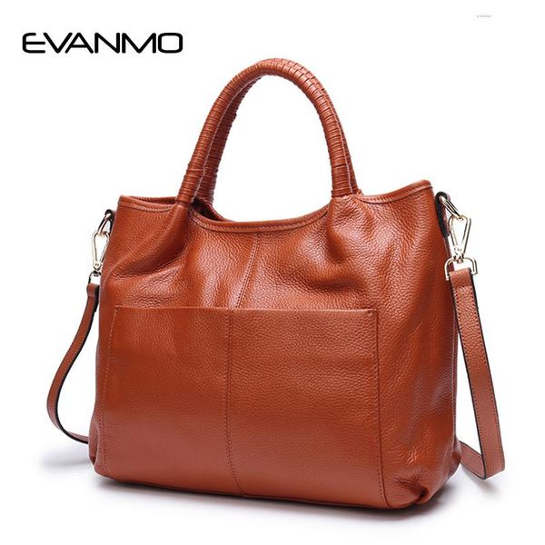 

women handbag female genuine leather handle tote bag ladies shoulder crossbody bag large messenger with two side pockets