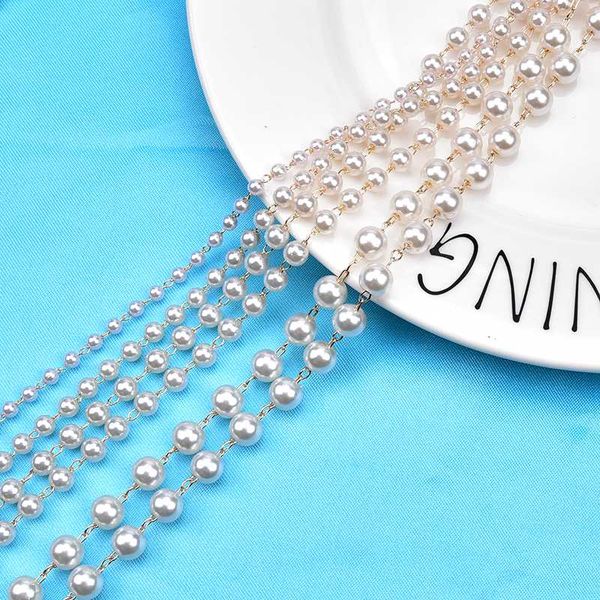 

2 / 5meters 4mm 5mm 6mm 8mm imitation pearl beads environmentally friendly plastic metal chain for diy wedding party decoration, Pink;blue