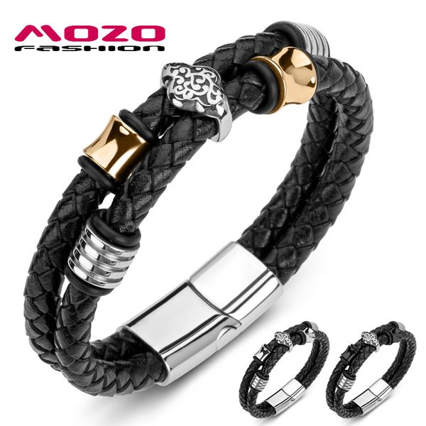 

mozo fashion men bracelet braided leather rope chain stainless steel ethnic bracelet punk bangle non-mainstream jewelry 195, White