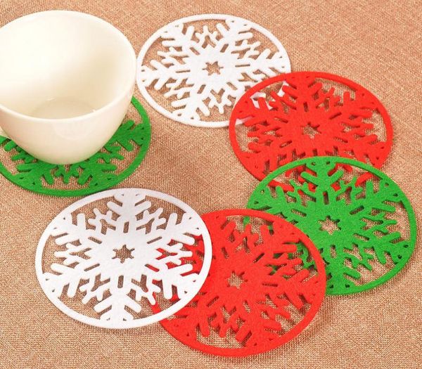 Sıcak 3 renk 10 cm Noel yuvarlak Kar masa mat tığ Noel coasters zakka doilies kupası ped sahne için masa dekorasyon SN2271