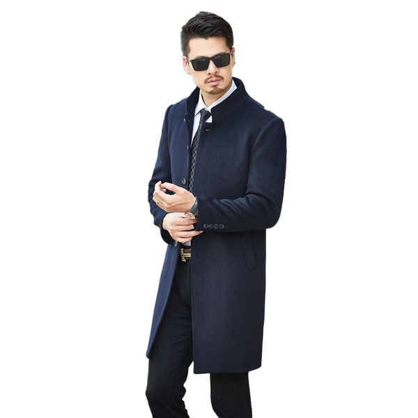 

long jackets & coats single breasted voguemens wool blend jackets full winter for male wool overcoat and mink hair fur collar, Black