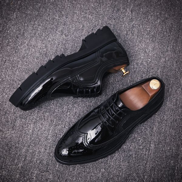 

2019 spring new style korean-style casual leather shoes bullock varved versatile trend men's casual shoes, Black
