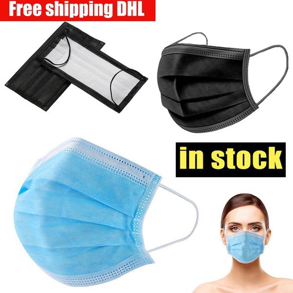 

in stock blue and black disposable face masks 3 layers dustproof mask facial protective cover masks set anti-dust from usa