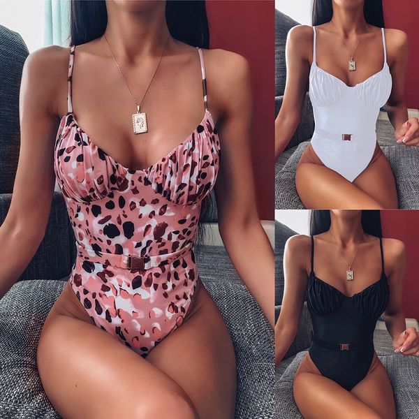 

ztvitality fold one piece 2020 pink leopard swimwear women padded bra straps belt swimsuit female monokini bathing suit, White;black