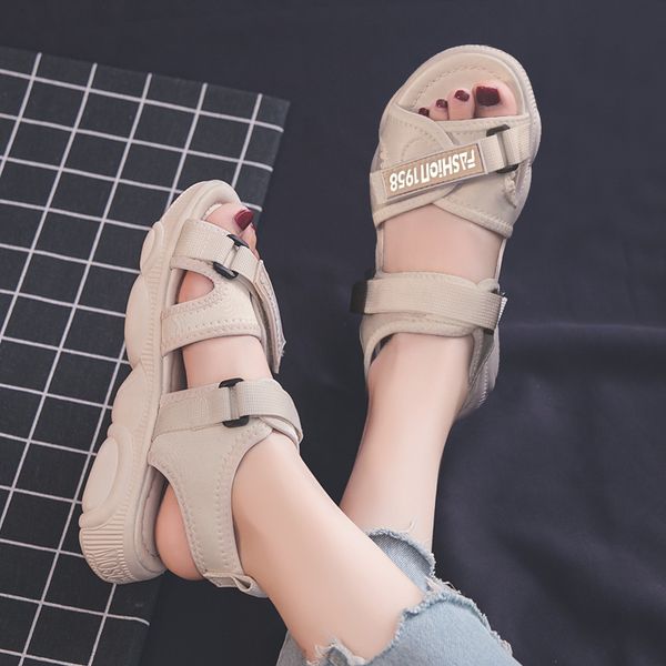 

women summer outdoor shoes barefoot beach sandals thick sole platform girls students running shoes open toe hook loop sneakers