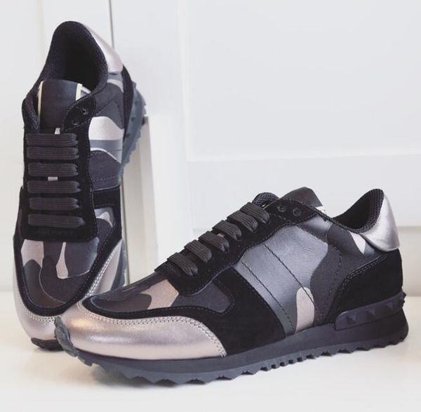 

designer star studded shoes women men mesh leather camouflage studded shoes combo stars rock runner metallic lace-up shoes rock studs y6, Black