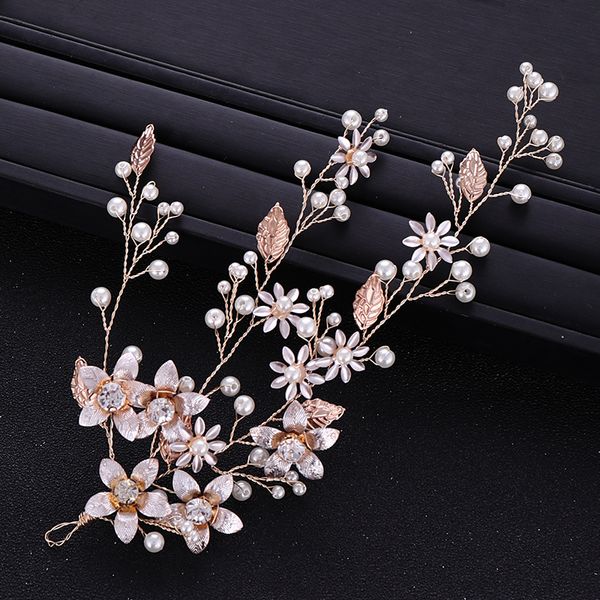 

handmade gold flower crystal pearl bridal headpiece wedding headband hairband hair jewelry wedding hair accessories, White;golden