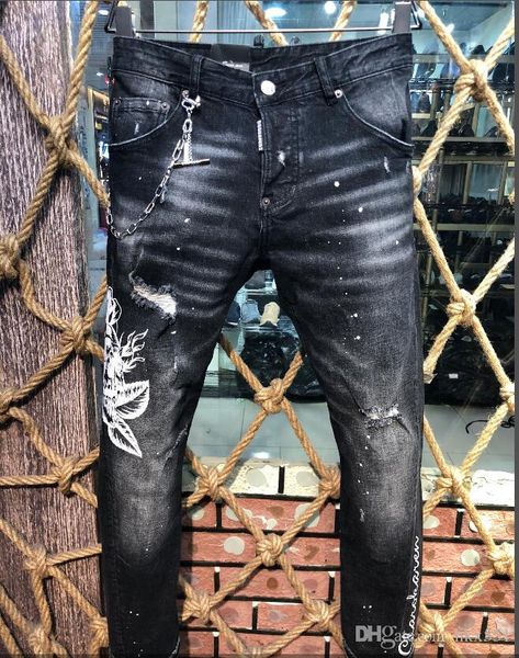 

2019 новый мужской rip denim рваные джинсы синий хлопок модные колготки весна / осень мужская тенденция @1148, Blue