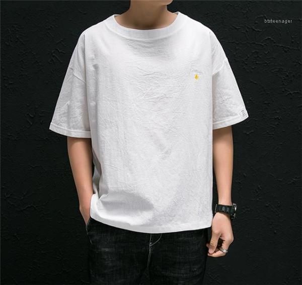 

males oversize teenagers summer cloud embroidery tees summer designer solid ciolor mens street style loose tshirts, White;black
