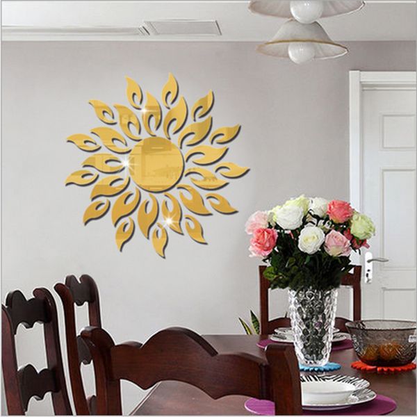 

wall stickers sun sunshine fire sunflower sticker 3d mirror effect art mural diy removable decal home decorations