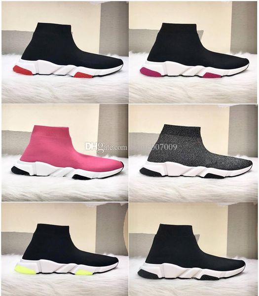 

new paris speed trainers knit sock shoe original luxury designer mens womens sneakers high casual shoes with box, Black